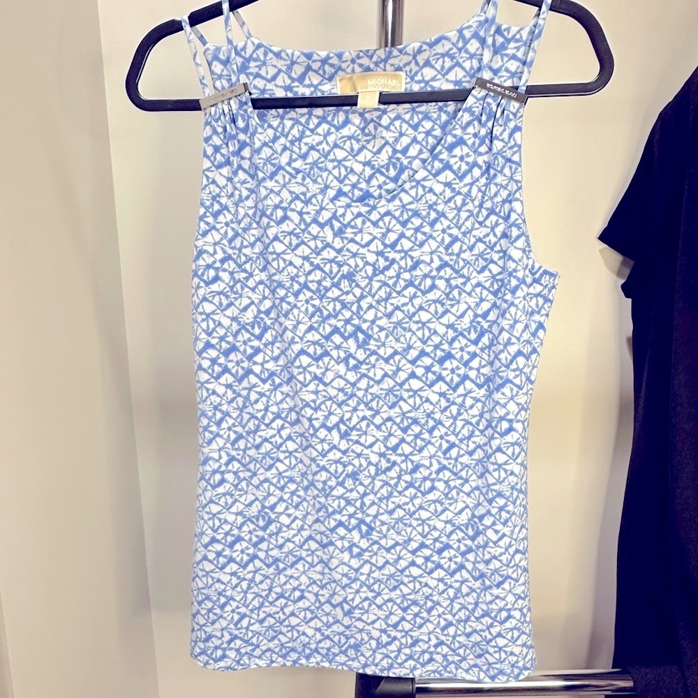 Michael Kors Light Blue and White Print, Sleeveless Top, Size Small